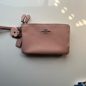 Coach Blush Pink Wristlet with Floral Charm